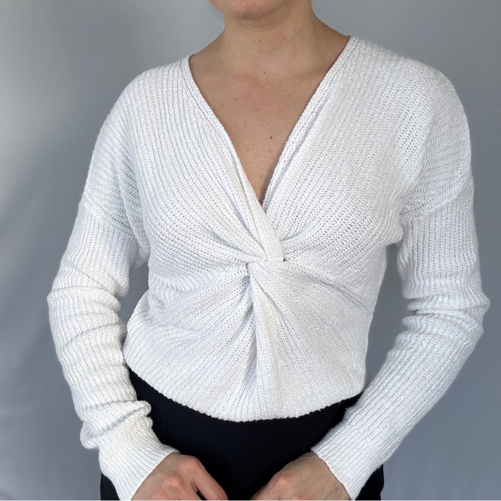 Express White Twist-Front Knit Top